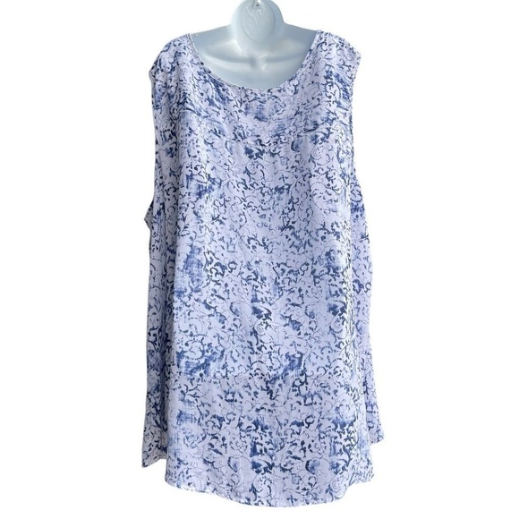 Woman Within Floral Sleeveless Top Plus 4X Blue Button Front Chiffon Blouse - Picture 2 of 5